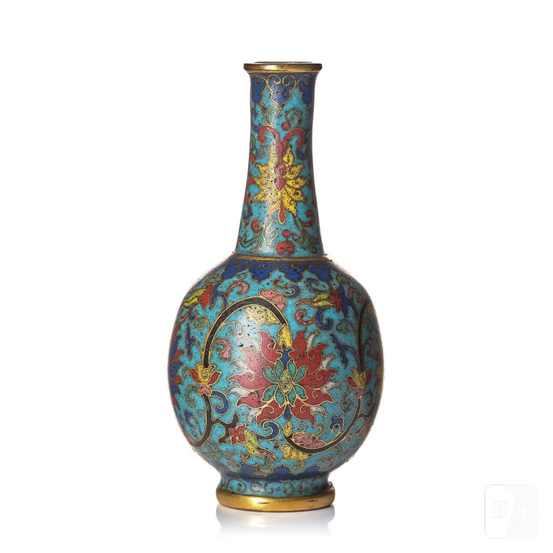 A small cloisonné 'lotus' bottle vase,